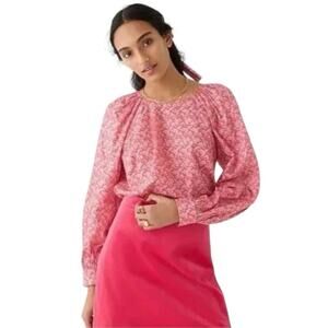 J. Crew Liberty Fabric Toutouayette Red Puff Sleeve Scoop Neck Shirt Medium